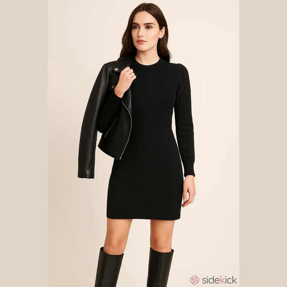 Women's ModCloth Black Cable Knit Long Sleeve Sweater Dress, L - Picture 15 of 16